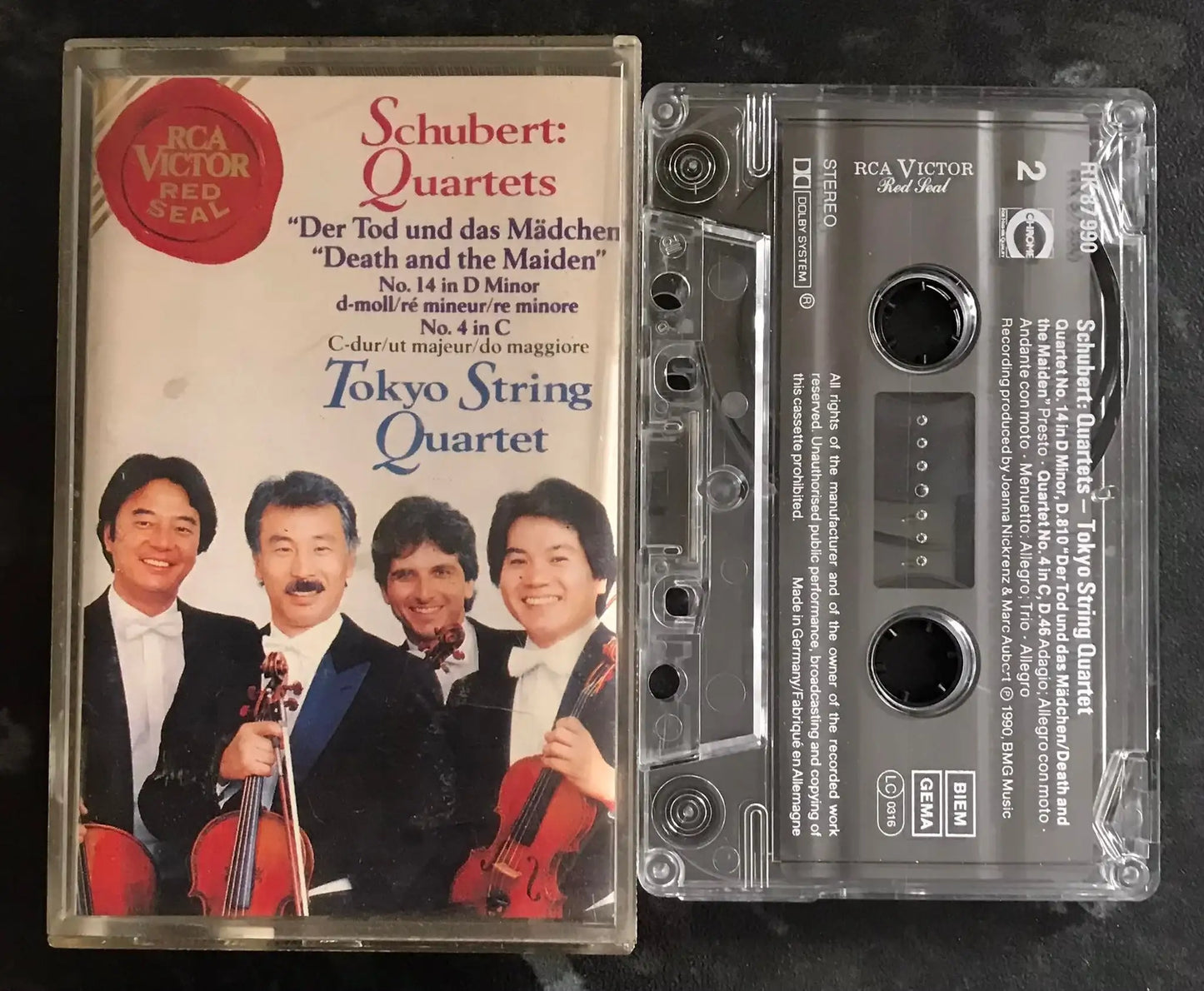 Schubert Quartets, Tokyo String Quartet, no 4 and 14, RK 87990, Vintage Cassette Magretro