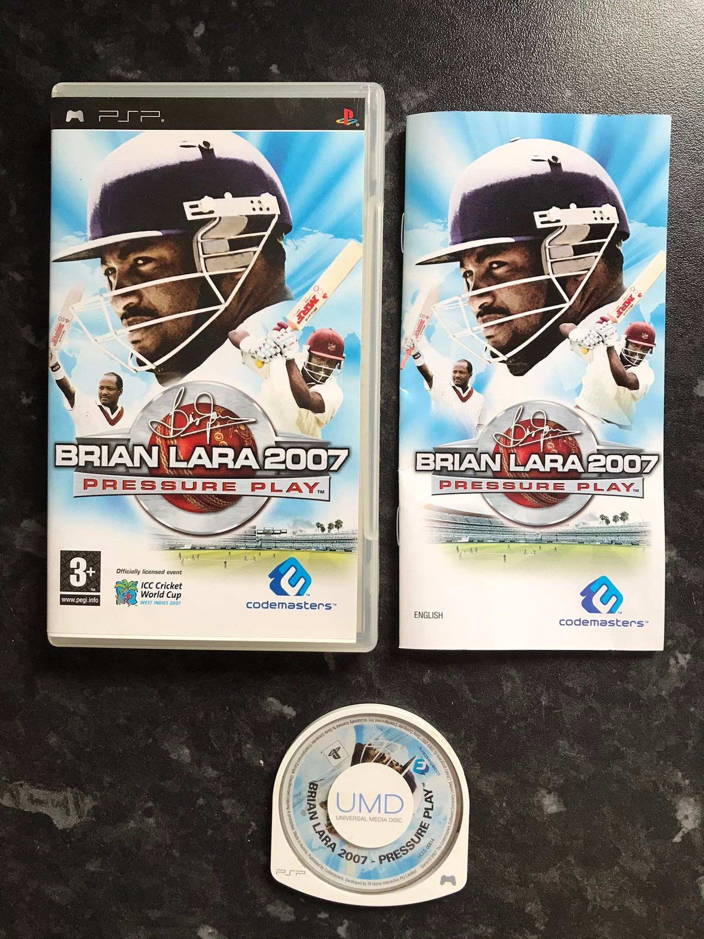 brian lara 2007 pressure play, PSP game, with box Magretro