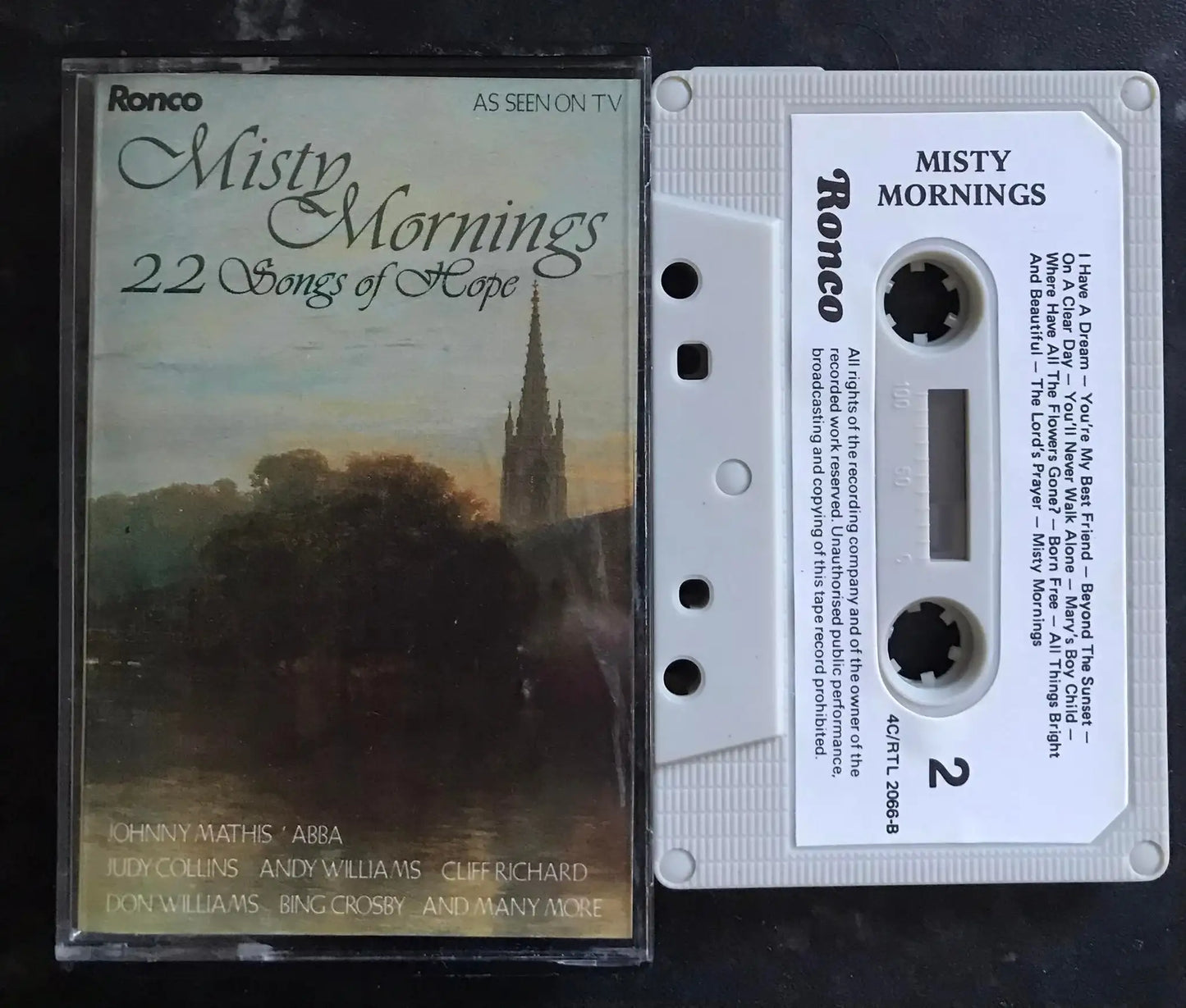 Misty Mornings Album, 22 Songs of Hope, 4c/rtl 2066, Ronco, Vintage Cassette Magretro
