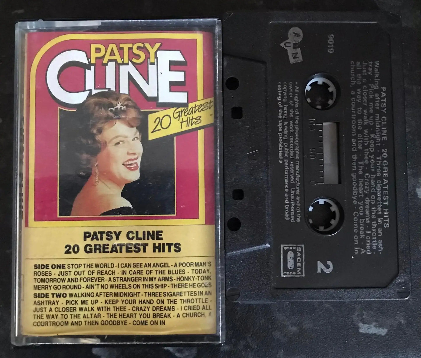 Patsy Cline, 20 Greatest Hits Album, Fun label, FUNC 9019, Vintage Cassette Magretro