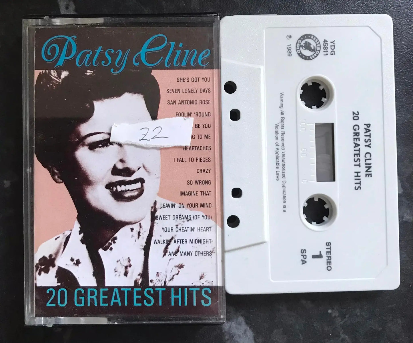 Patsy Cline, 20 Greatest Hits Album, Yesterdays Gold ,YDG 45811,Vintage Cassette Magretro