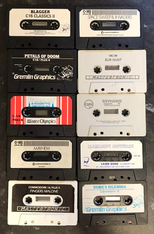10 Games Loose Tape Bundle, Cassettes for Commodore C16, Plus/4 and Vic 20 Magretro