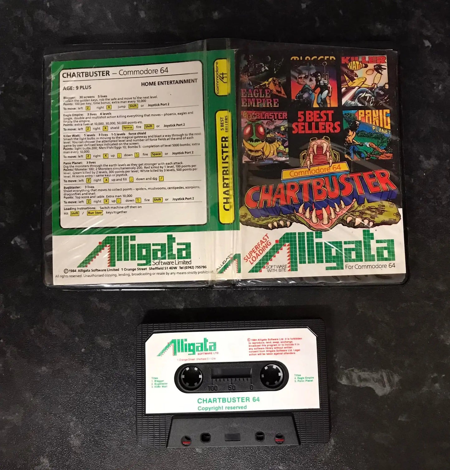 Chartbuster 5 Best Sellers Compilation, C64, by Alligata Magretro