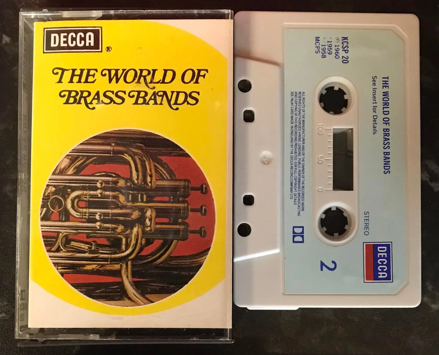 The World Of Brass Bands Album, Decca Label, KCSP 20, Vintage Cassette Magretro