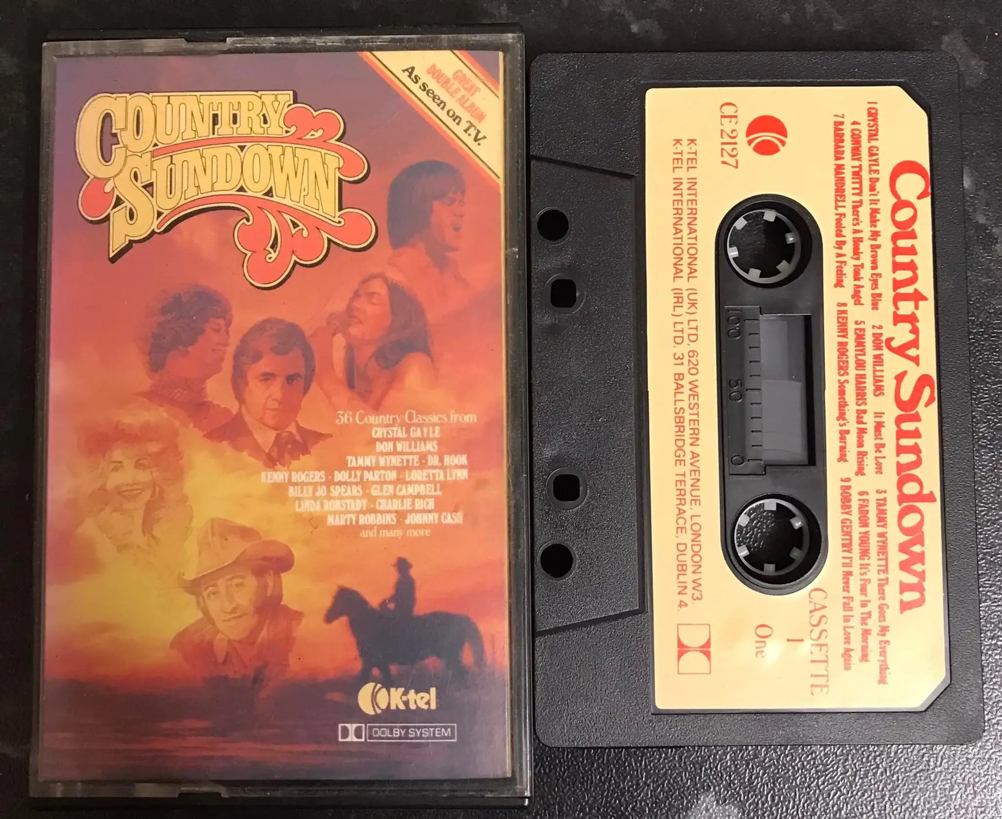 Country Sundown Album, Cassette ONE, CE 2127, K-Tel, Vintage Cassette Magretro