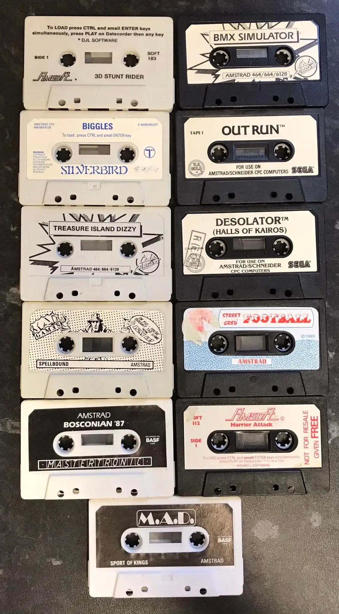 11 Games Loose Tape Bundle, Cassettes for Amstrad CPC 464 / 664. Magretro