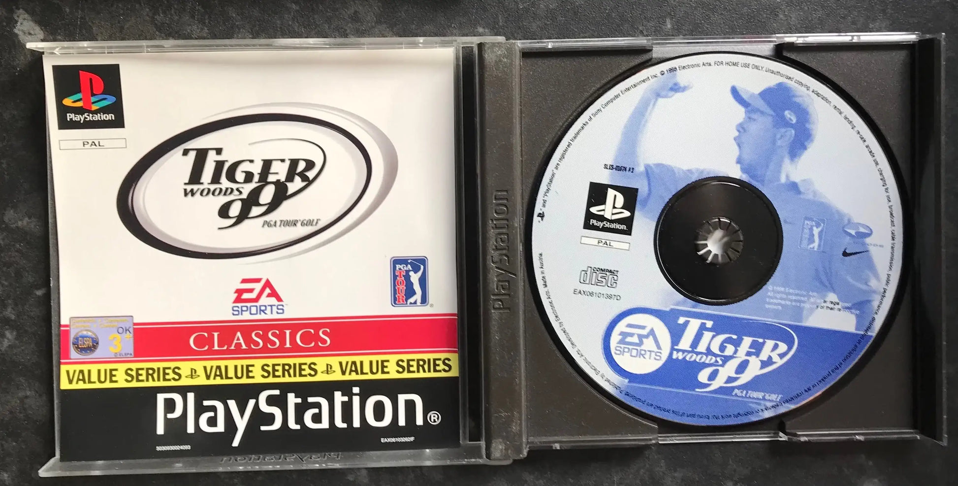 Tiger Woods 99 PGA tour golf, PS1 Playstation One Game Boxed (PAL UK) Magretro