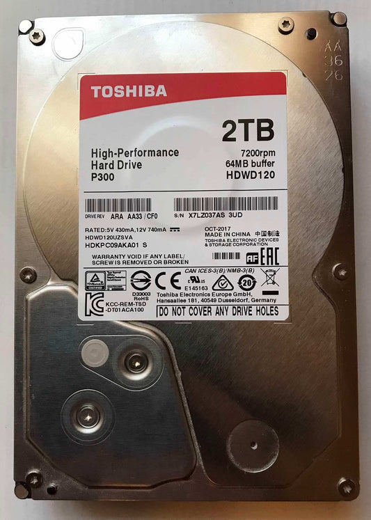 2TB Toshiba HDD P300, 64MB, HDWD120, SATA 3.5" Internal Hard Drive Magretro