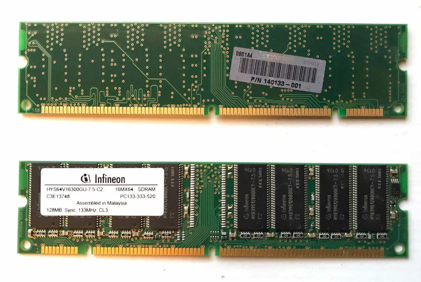 2 X Infineon HYS64D32300GU-6-C, 16Mx64, Vintage SDRAM, 128MB,DDR,133,CL3 RAM Magretro