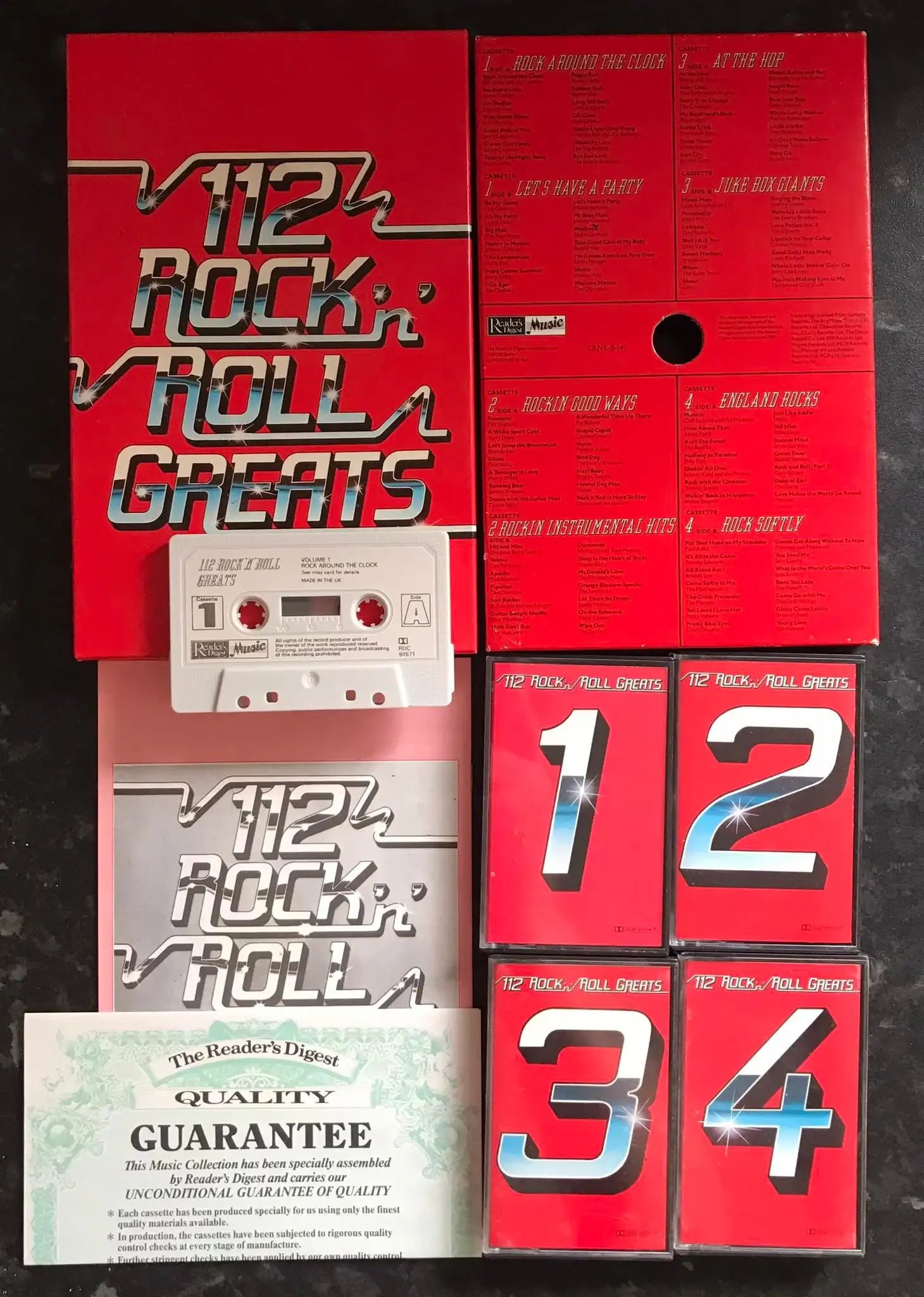 112 Rock n Roll Greats, Readers Digest, Quality Box Set Cassettes With Programme Magretro