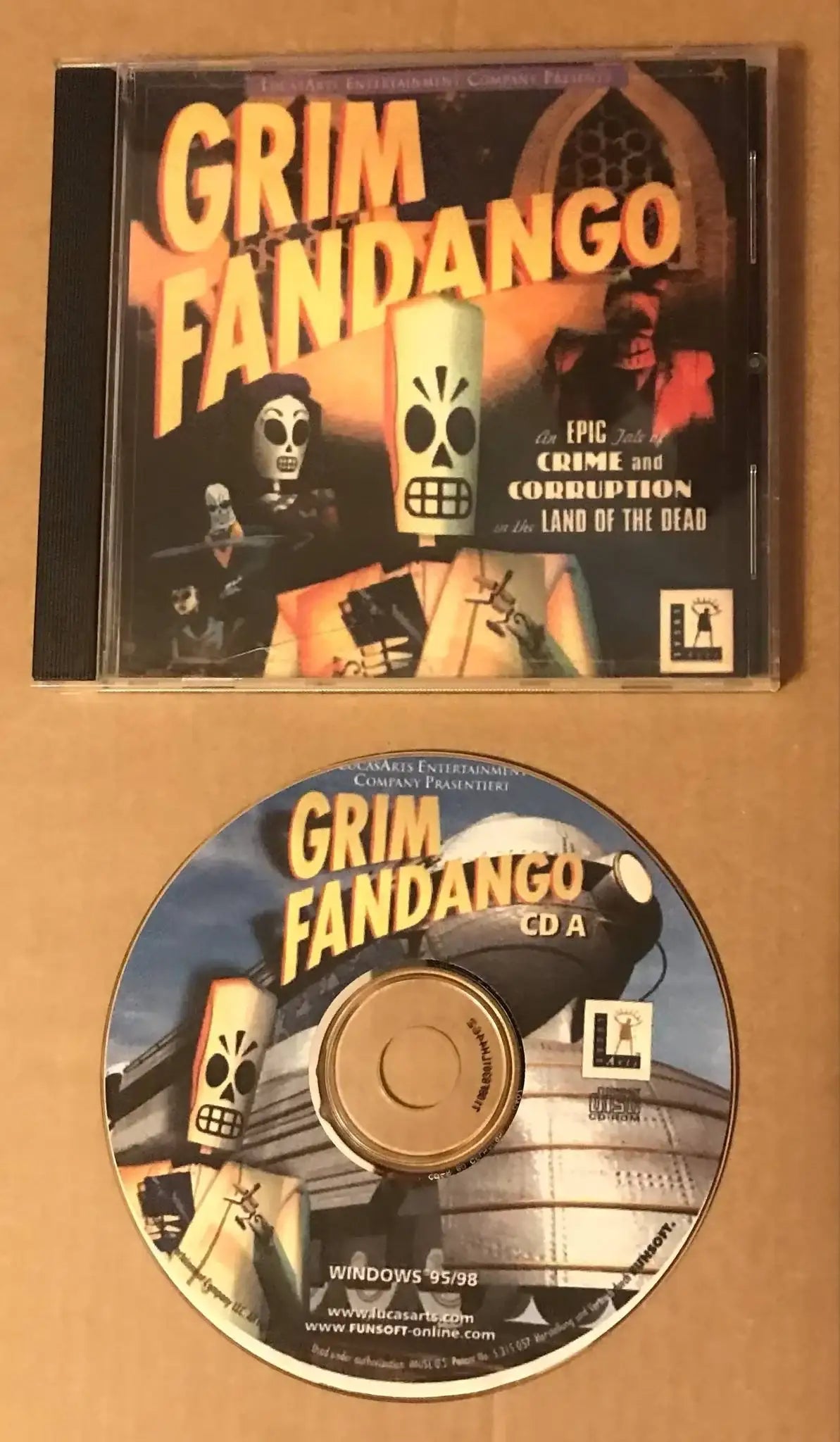 GRIM FANDANGO, 1998 Lucas Arts PC CD-ROM,Land Of The Dead Magretro