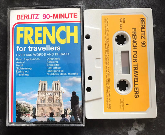 Berlitz 90 Minute French For Travellers, 1987 SKU3041008, Vintage Cassette Magretro