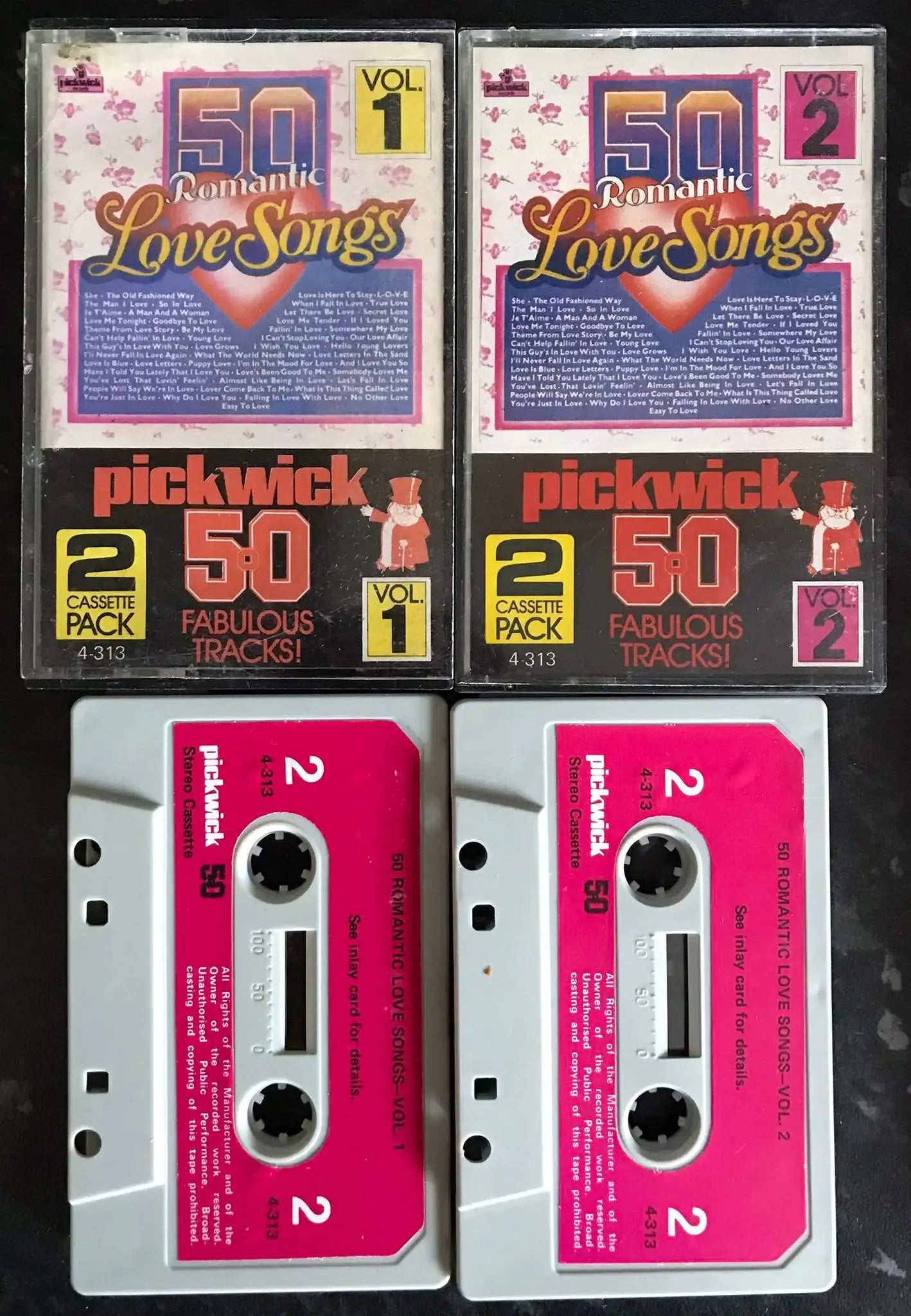 50 Romantic Love Songs, Volume I & II, Pickwick, 4-313, Vintage Cassette Magretro