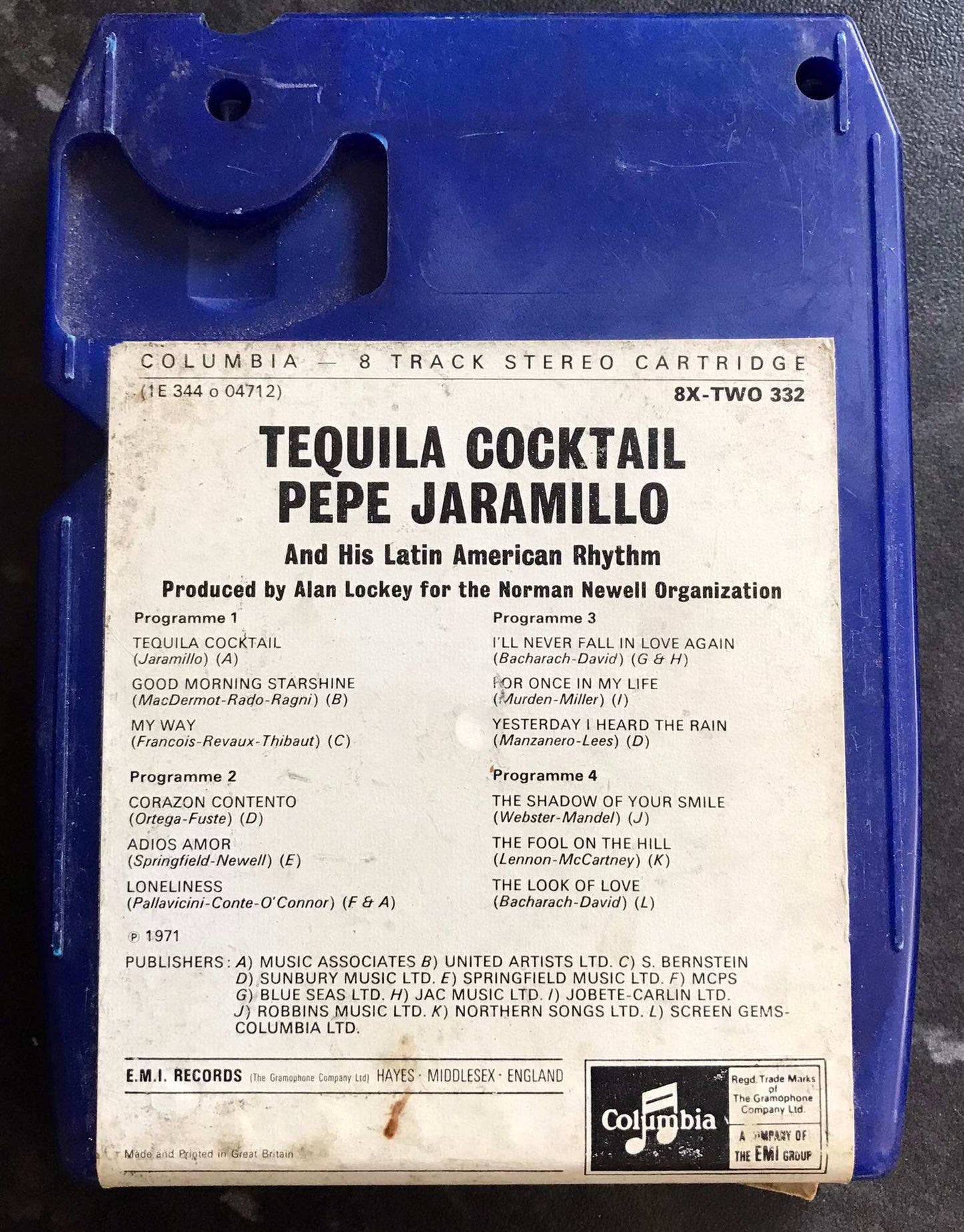 Tequila Cocktail, Pepe Jaramillo, 8 TRACK Vintage Cartridge, 8X-TWO-332 Magretro