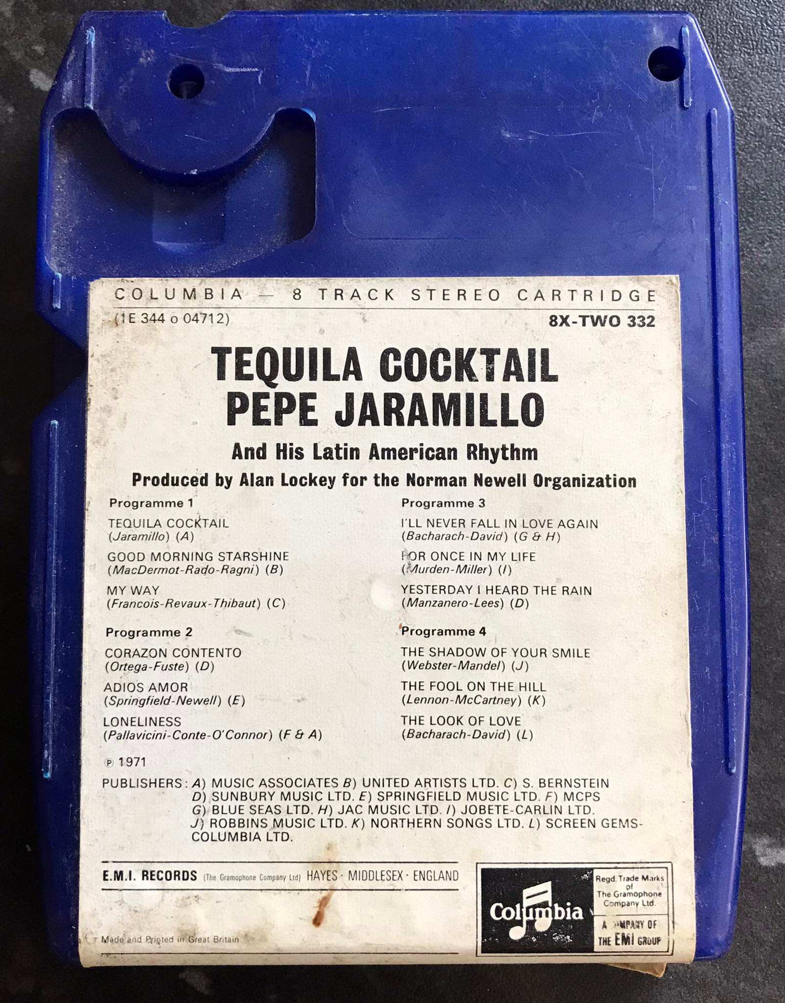 Tequila Cocktail, Pepe Jaramillo, 8 TRACK Vintage Cartridge, 8X-TWO-332 Magretro
