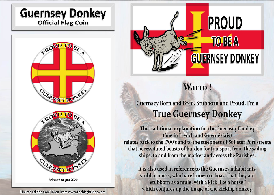 Guernsey Kicking Donkey coin with guernsey flag design