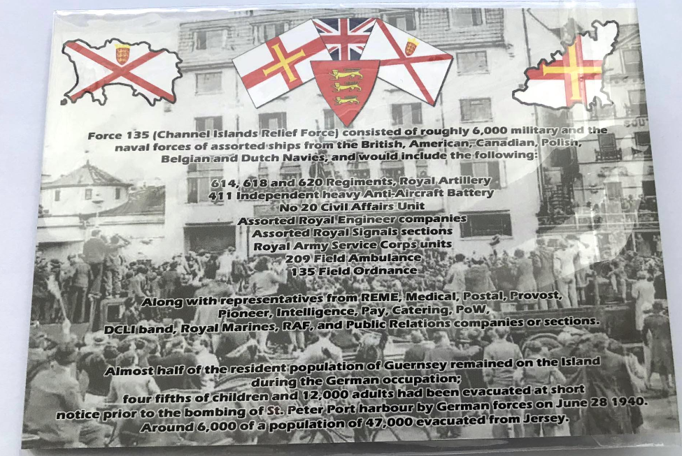 Memorial plaque with text and flags on a white background
